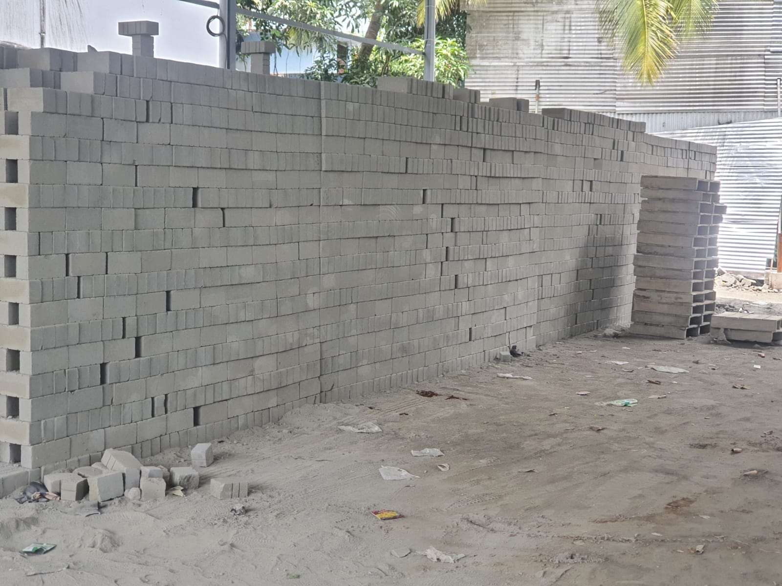 Fly ash bricks stacked on pallets