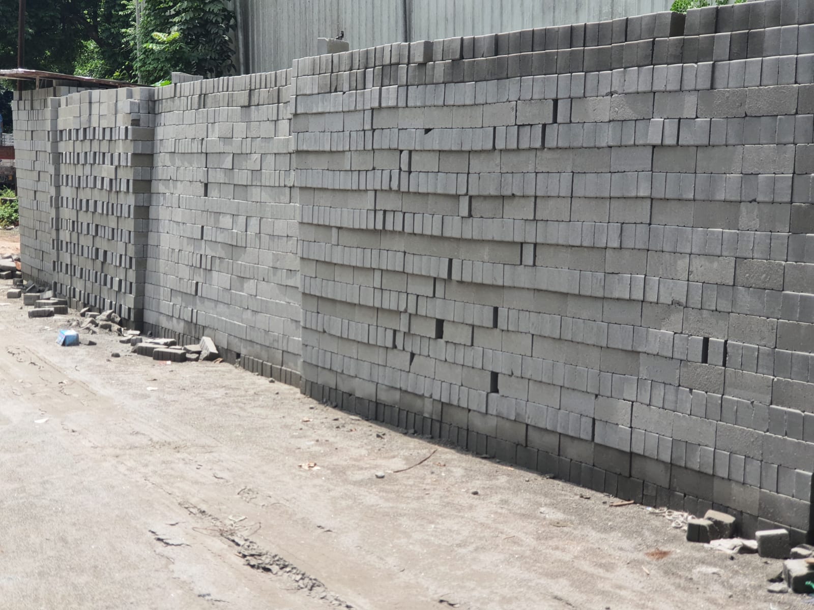 Stacked fly ash bricks
